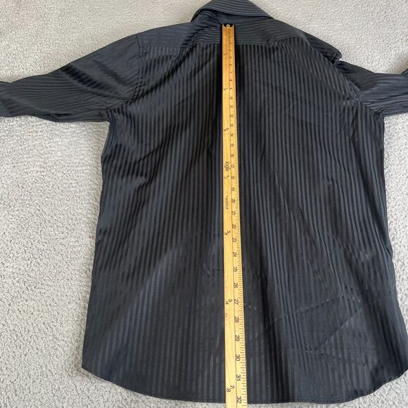 Coogi Classic Shirt Mens Large 16 32/33 Black Stripe Square Buttons Flip Cuff - Picture 10 of 13